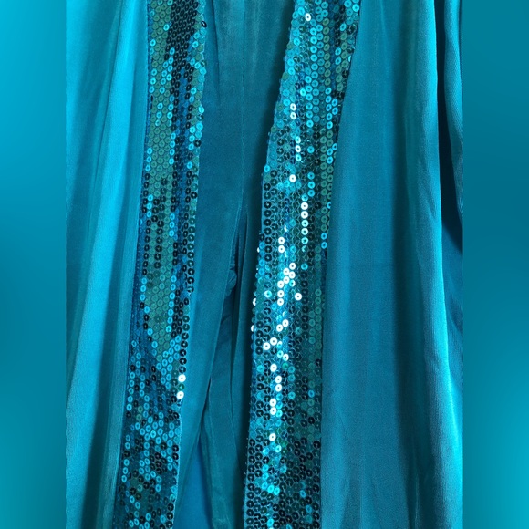 SLINKY BRAND Turquoise Sequin Accented Two Pc Slacks & Open Sweater  NWT Size S - Picture 2 of 3